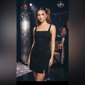 VTG PLANET GOLD Women’s Black Heart Beaded Stretch Mini Dress M Y2K Whimsigoth